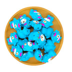 Silicone 3D Focal Beads Blue Bear Wearing Pink Bow Hat 2