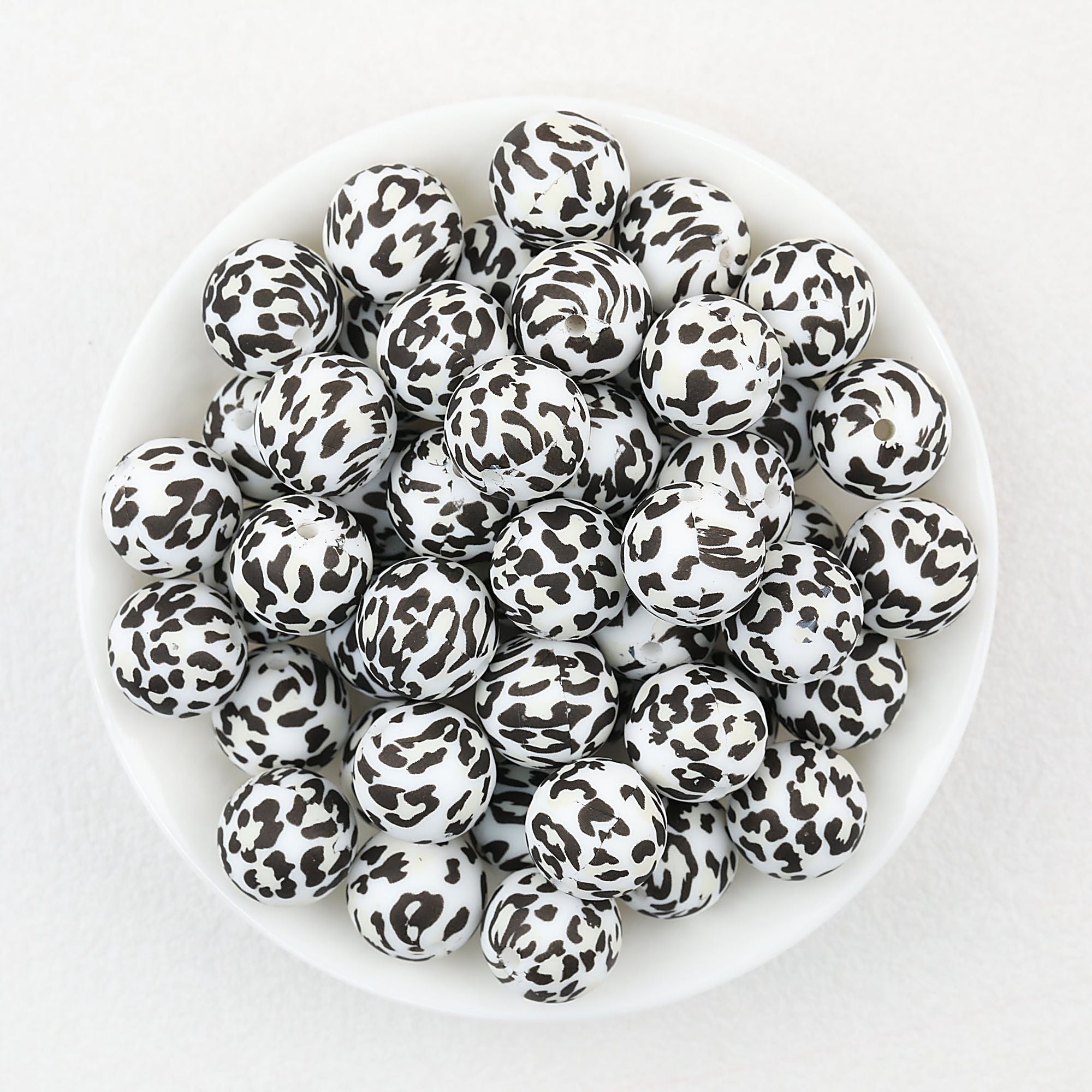 15mm Leopard Print Pattern Silicone Round Beads 50pcs - Leopard Eye Stone