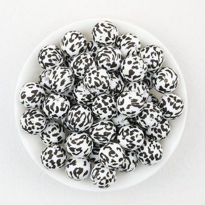 15mm Leopard Print Pattern Silicone Round Beads 50pcs - Leopard Eye Stone