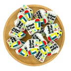 Silicone Focal Beads School Pencil with School Is Fun Text Multicolor 20pcs 2