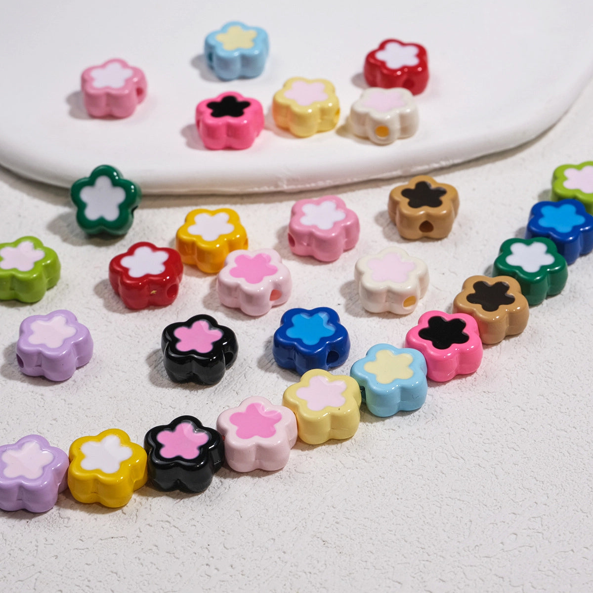 Double-Sided Flower Enamel Acrylic Beads 12mm Dual Color 50pcs