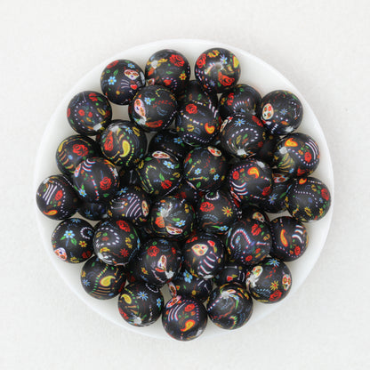 15mm Printed Floral Silicone Beads Multicolor Patterned 50pcs 5