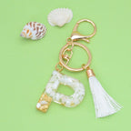 Tassel Letter A Keychain Resin Gold Flakes White Tassel 19