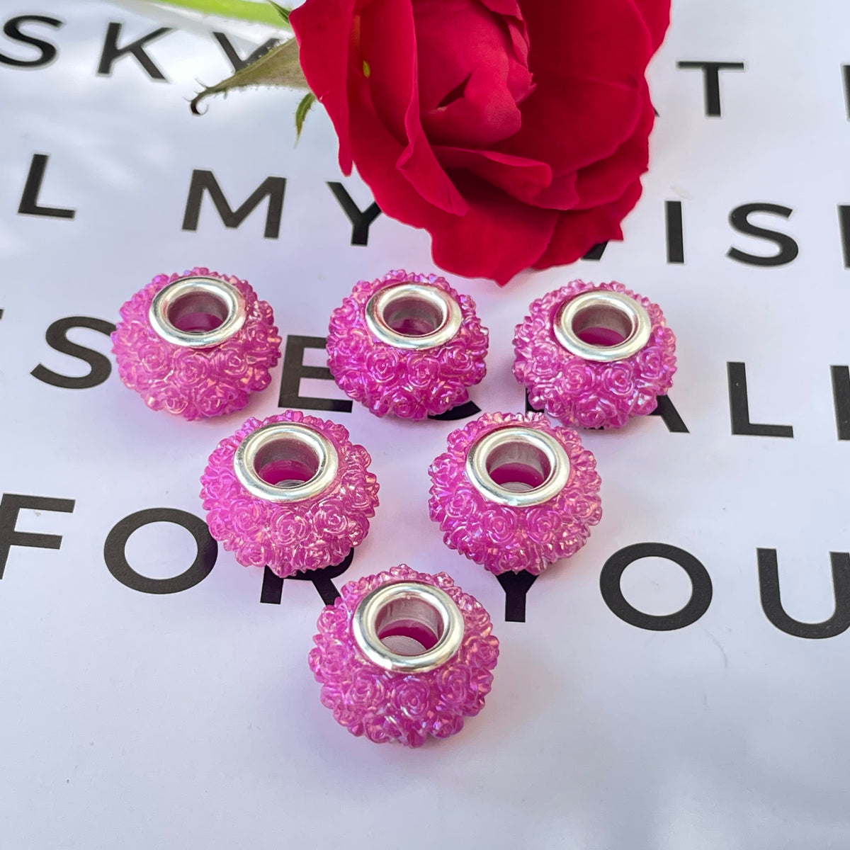 Acrylic Rose Spacer Beads 14mm Large Hole 50pcs 3