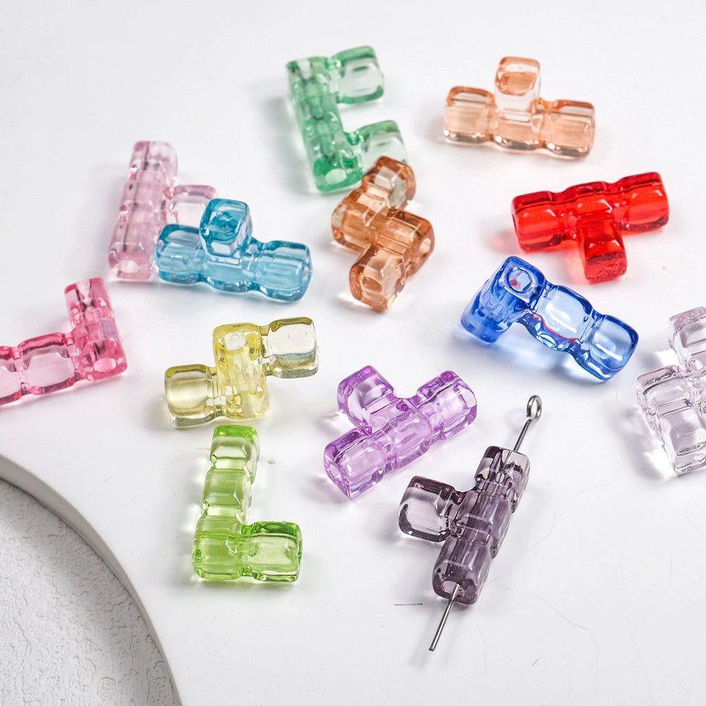 Clear Terris Block Acrylic Beads 20mm Translucent Geometric 50pcs 2
