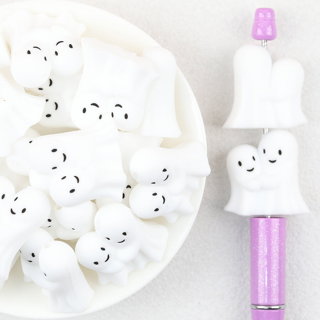 3D Halloween Two Adorable Ghosts Silicone Focal Beads 20Pcs 