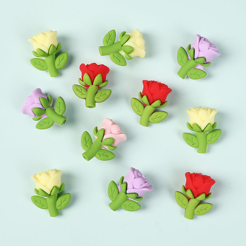 Silicone 3D Focal Beads Rose Multi Color Delicate Petals 20pcs 2