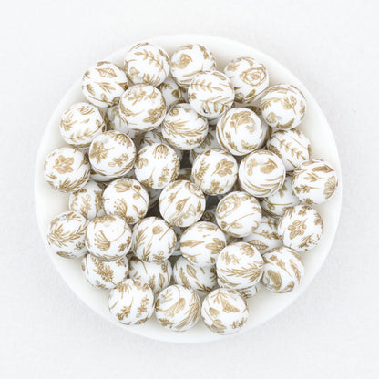Colorful Floral Pattern 15mm Round Silicone Beads 50pcs 6