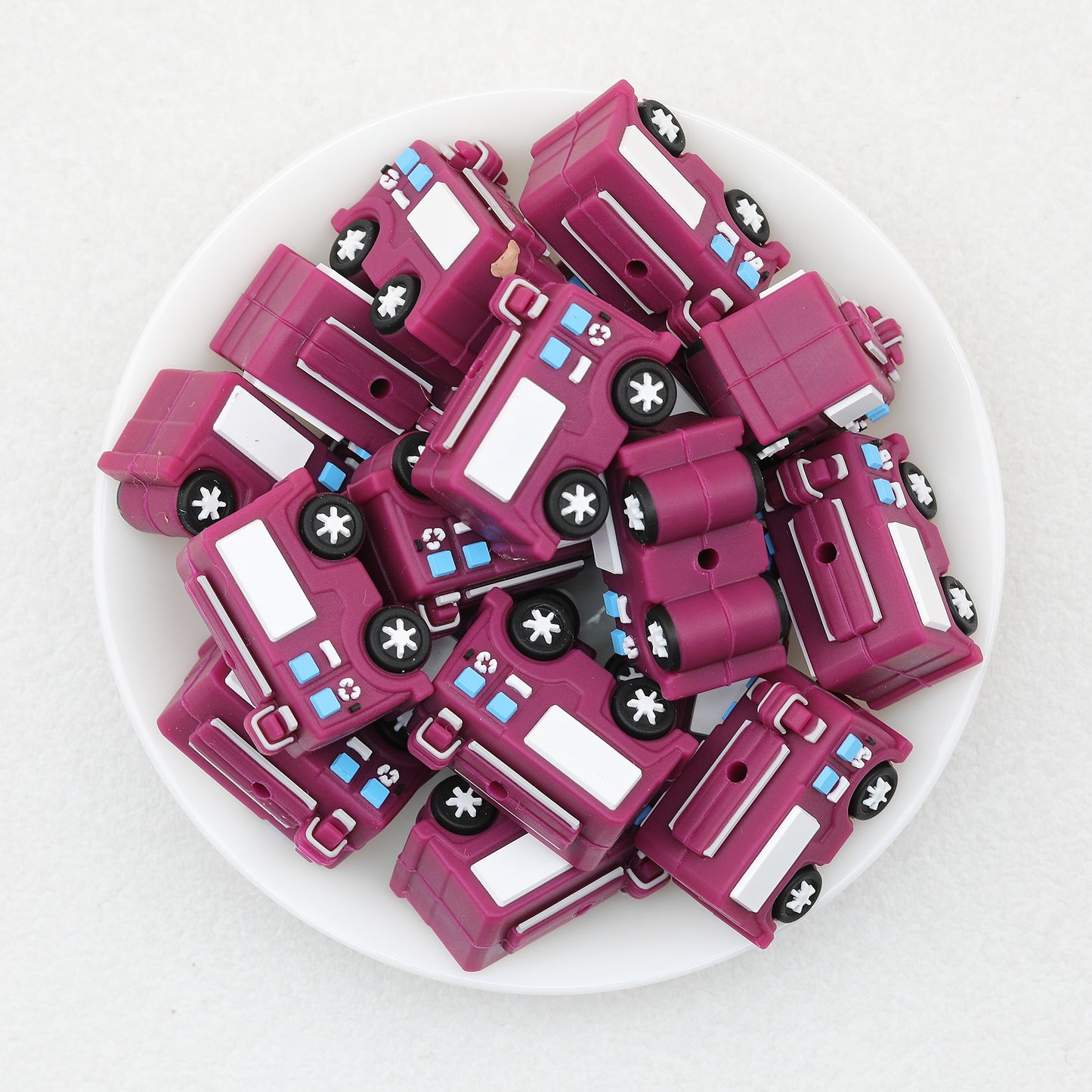 3D Red Fire Truck Silicone Focal Beads 20pcs 3