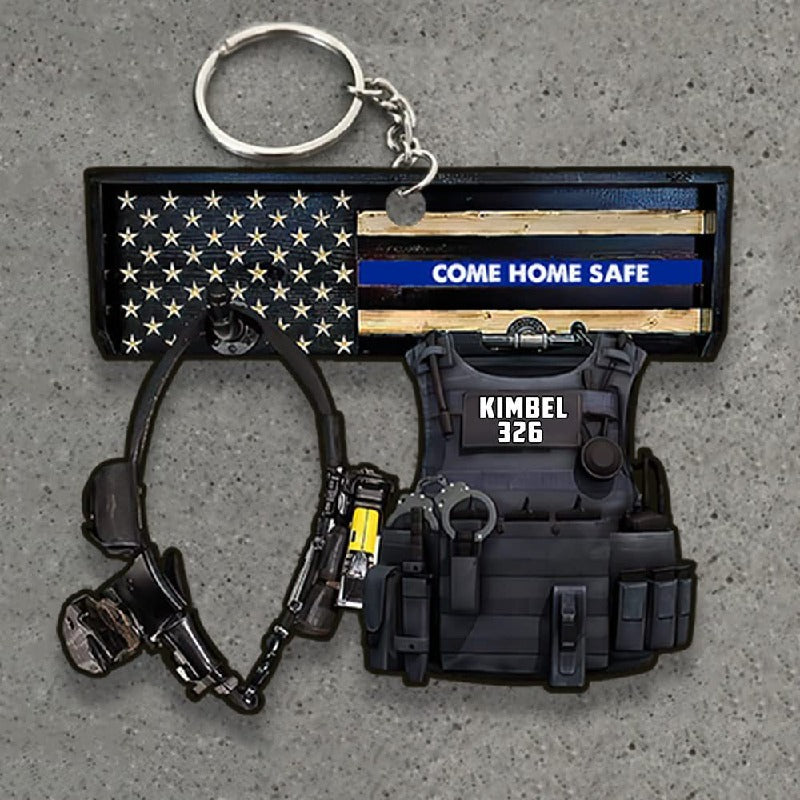 Acrylic Tactical Vest Police Cap Keychain Bold Yellow 226 Design 4