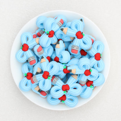 3D Colored Pencil Bow Silicone Focal Beads 20pcs 2