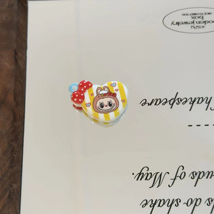 Heart Acrylic Beads 25mm Cartoon Character Printed 10pcs 3