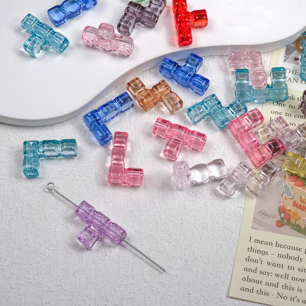 Clear Terris Block Acrylic Beads 20mm Translucent Geometric 50pcs