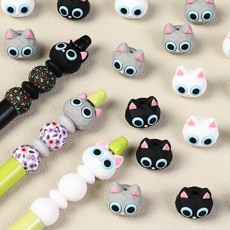  3D Large Eye Cat Heads Silicone Focal Beads 20Pcs 5
