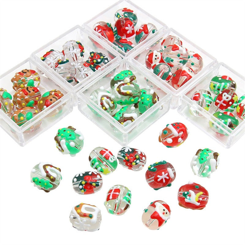 Hand Drawn Christmas Glass Beads 14mmx16mm Holiday Focal Beads 4