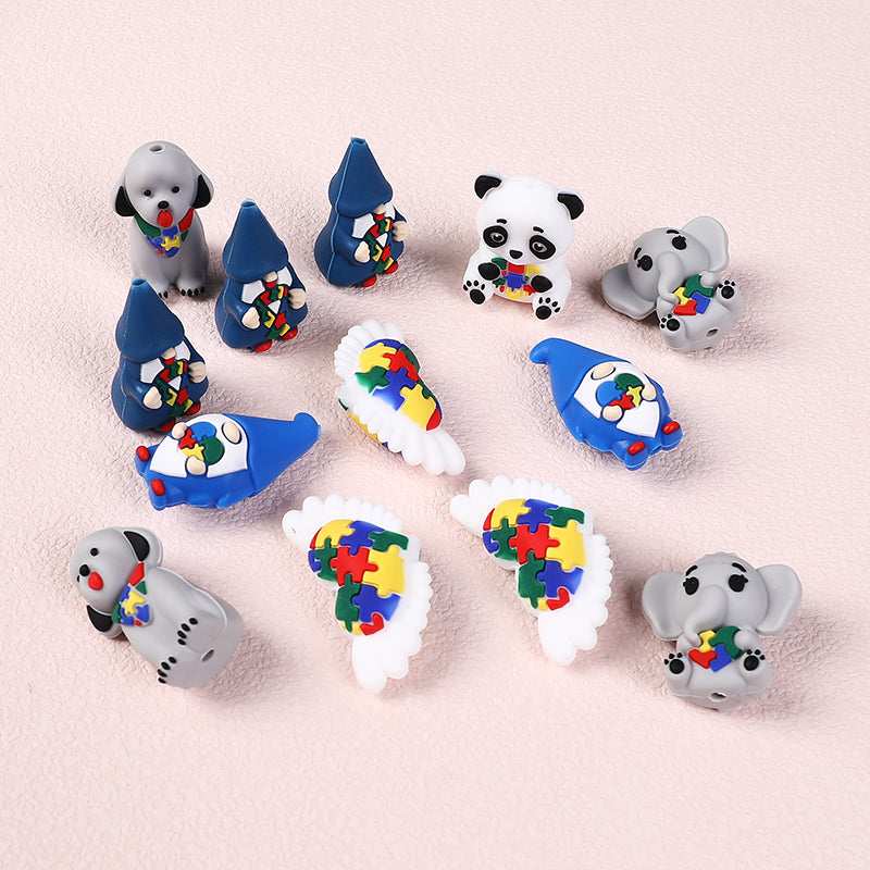 Silicone 3D Focal Beads Autism Pet Love Puzzle Pattern Puppies Panda 2