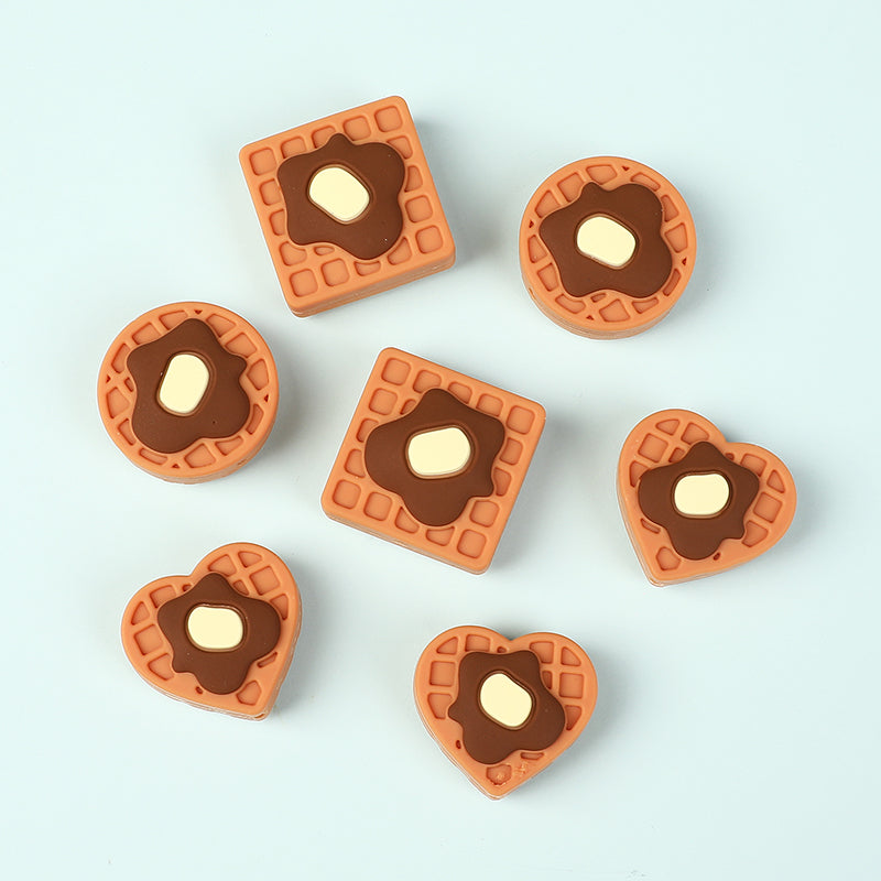 Silicone Focal Beads Vanilla Flavored Waffles Round and Heart Shapes 20pcs 2