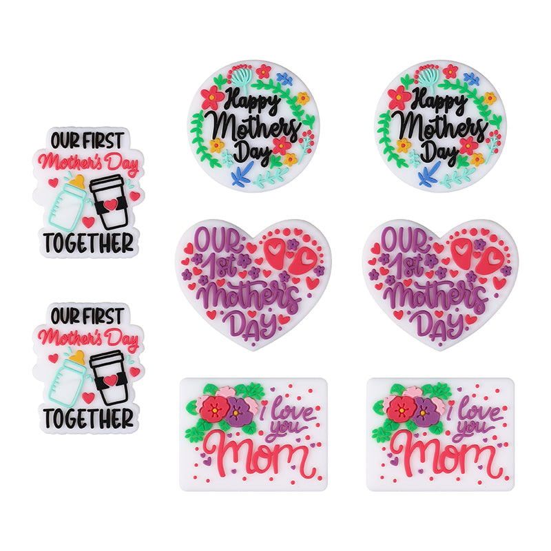 Silicone Focal Beads Mother Day Circle Badge Smiling Face 20pcs 8