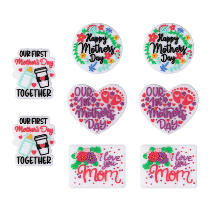 Silicone Focal Beads Mother Day Circle Badge Smiling Face 20pcs 8