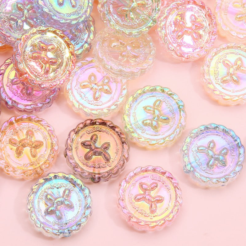 Flat Round Acrylic Beads 23mm Iridescent Puppy Wreath Design 8pcs 2