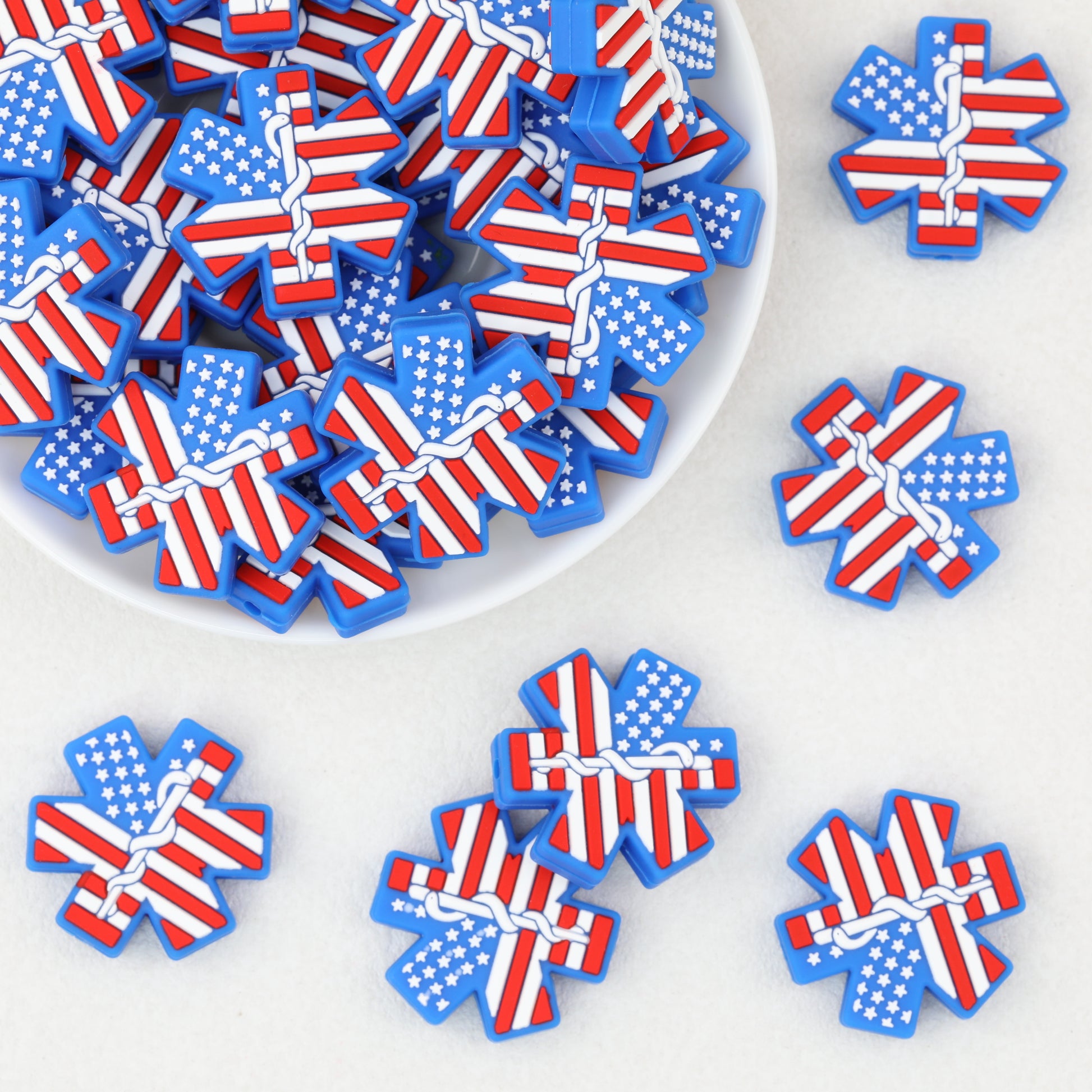 Patriotic Medical Symbol Silicone Focal Beads 20 pcs