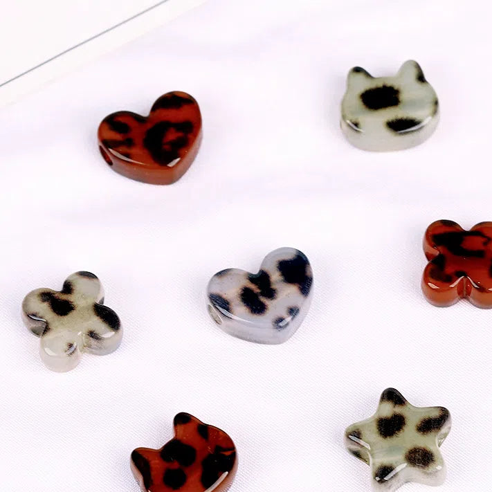 Leopard Pattern Heart Star Flower Resin Beads 15-19mm Glossy 10pcs 2