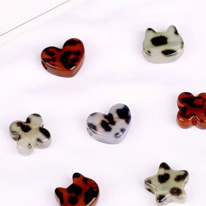 Leopard Pattern Heart Star Flower Resin Beads 15-19mm Glossy 10pcs 2