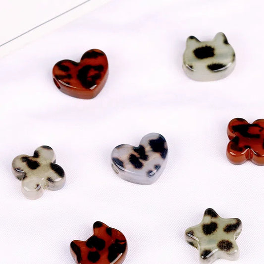 Leopard Pattern Heart Star Flower Resin Beads 15-19mm Glossy 10pcs 2