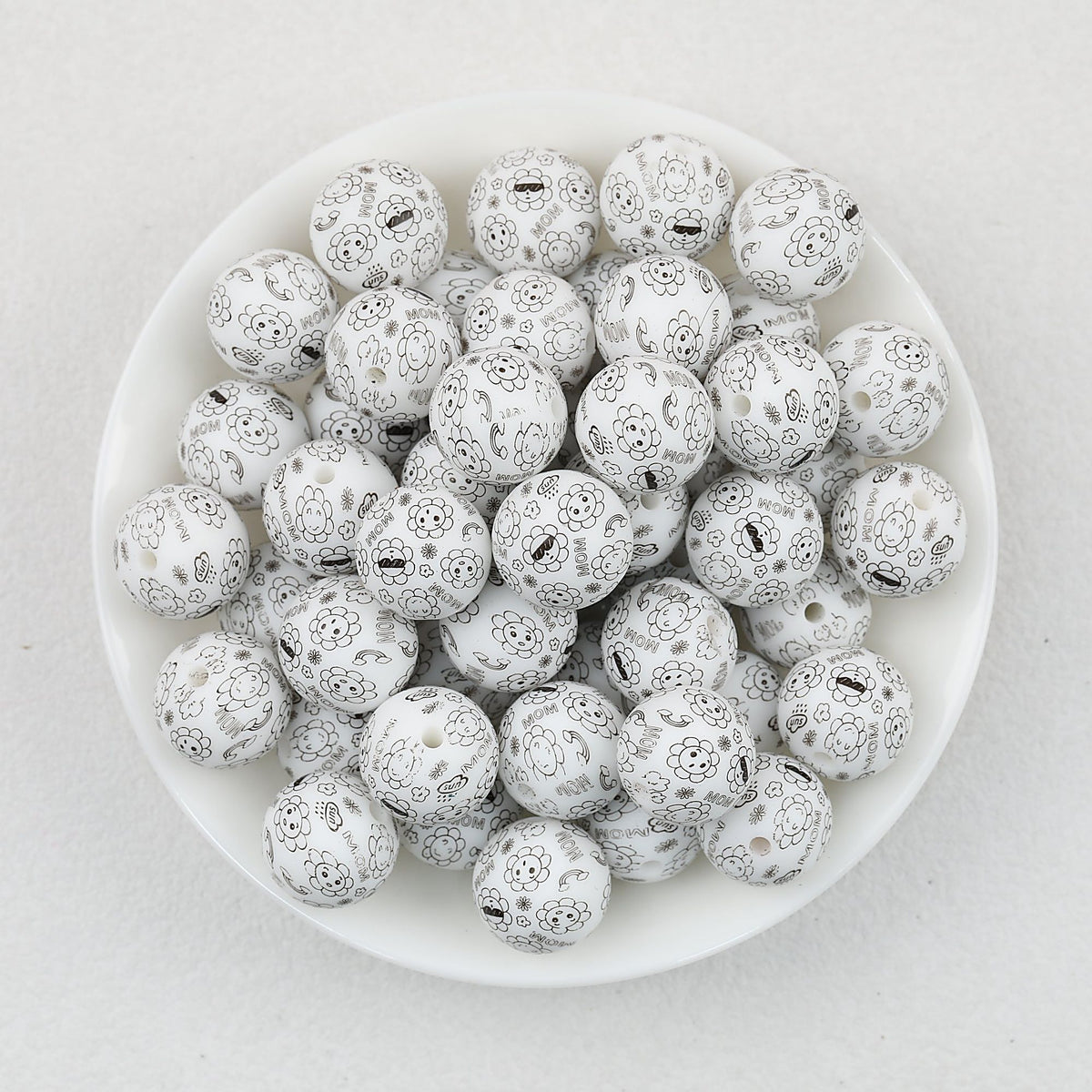 15mm Black and White Patterned Print Round Silicone Beads 50pcs - wow