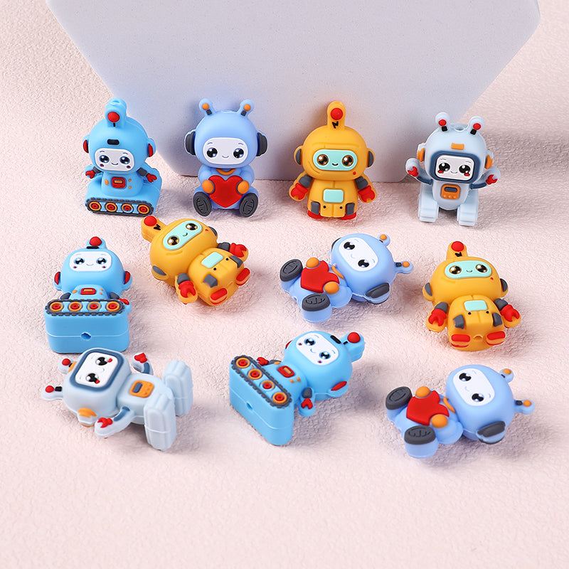 Silicone 3D Focal Beads Love Robot Holding Heart 20pcs 2