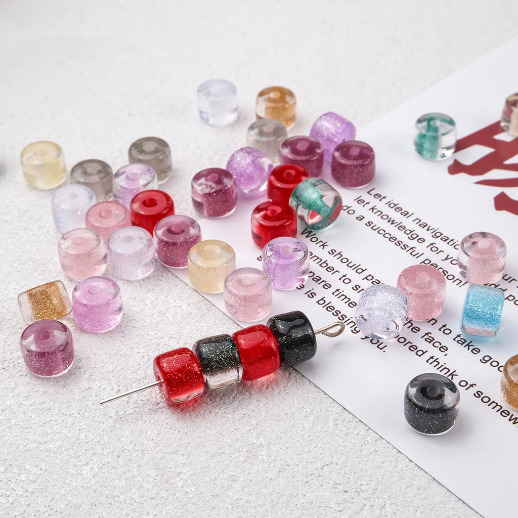 Clear Glitter Resin Barrel Beads 6 8mm Mixed Colors 50pcs