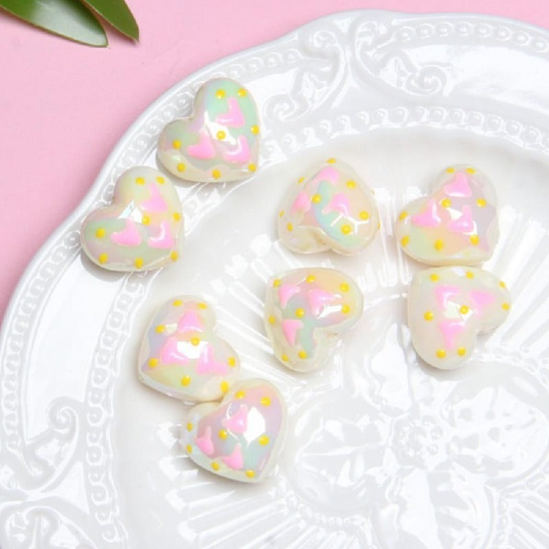 Glow Acrylic Heart Beads Colorful Light In The Dark 2pcs 10