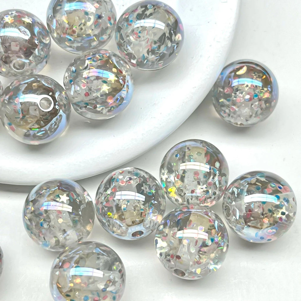 Clear Sparkle Glitter Resin Beads 16mm Round 10pcs