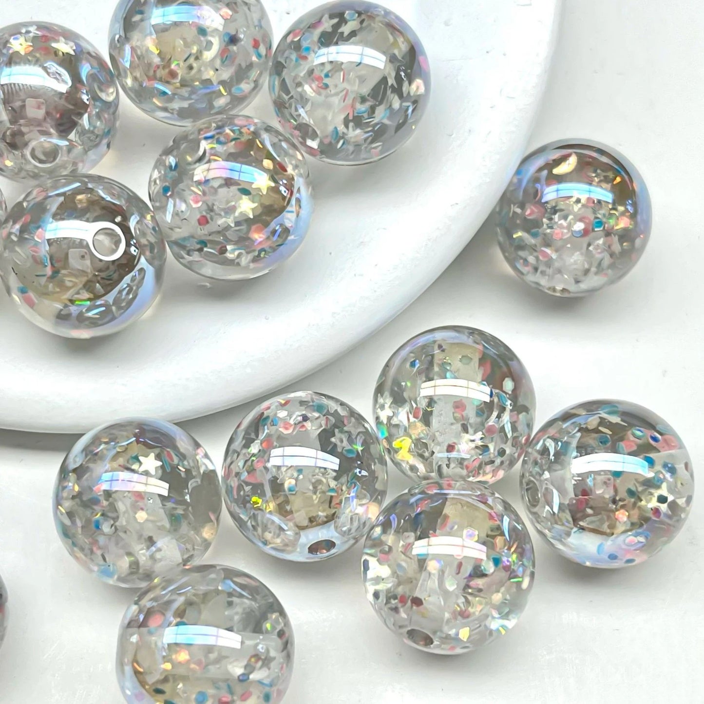 Clear Sparkle Glitter Resin Beads 16mm Round 10pcs