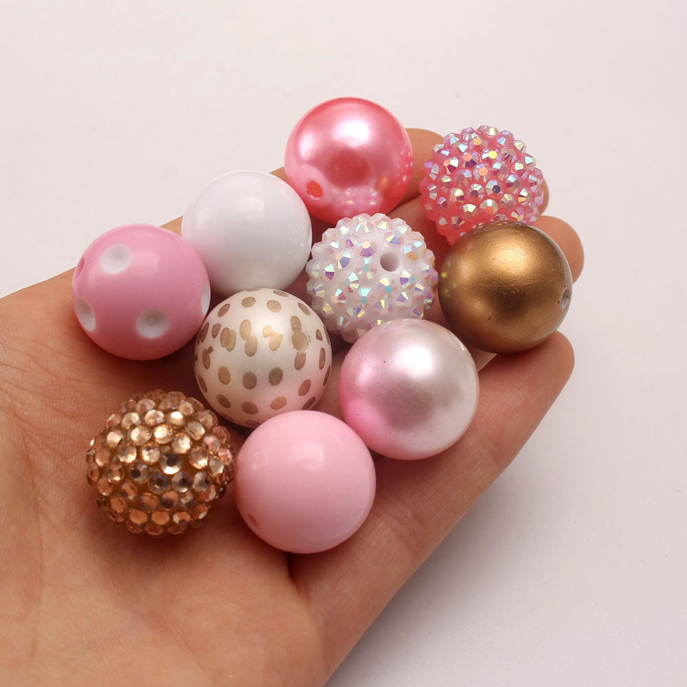 Bubblegum Beads 20mm Pink White Gold Polka Dot Chunky Mix 50pcs 3
