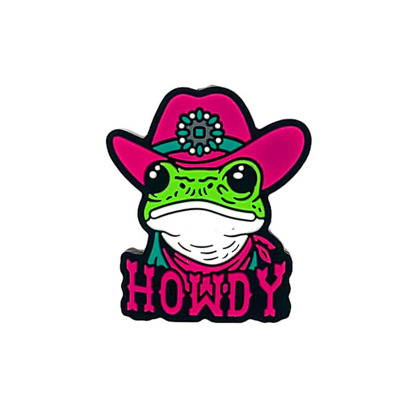 Silicone Focal Beads Western Howdy Frog Hot Pink Cowboy Hat Turquoise Accent