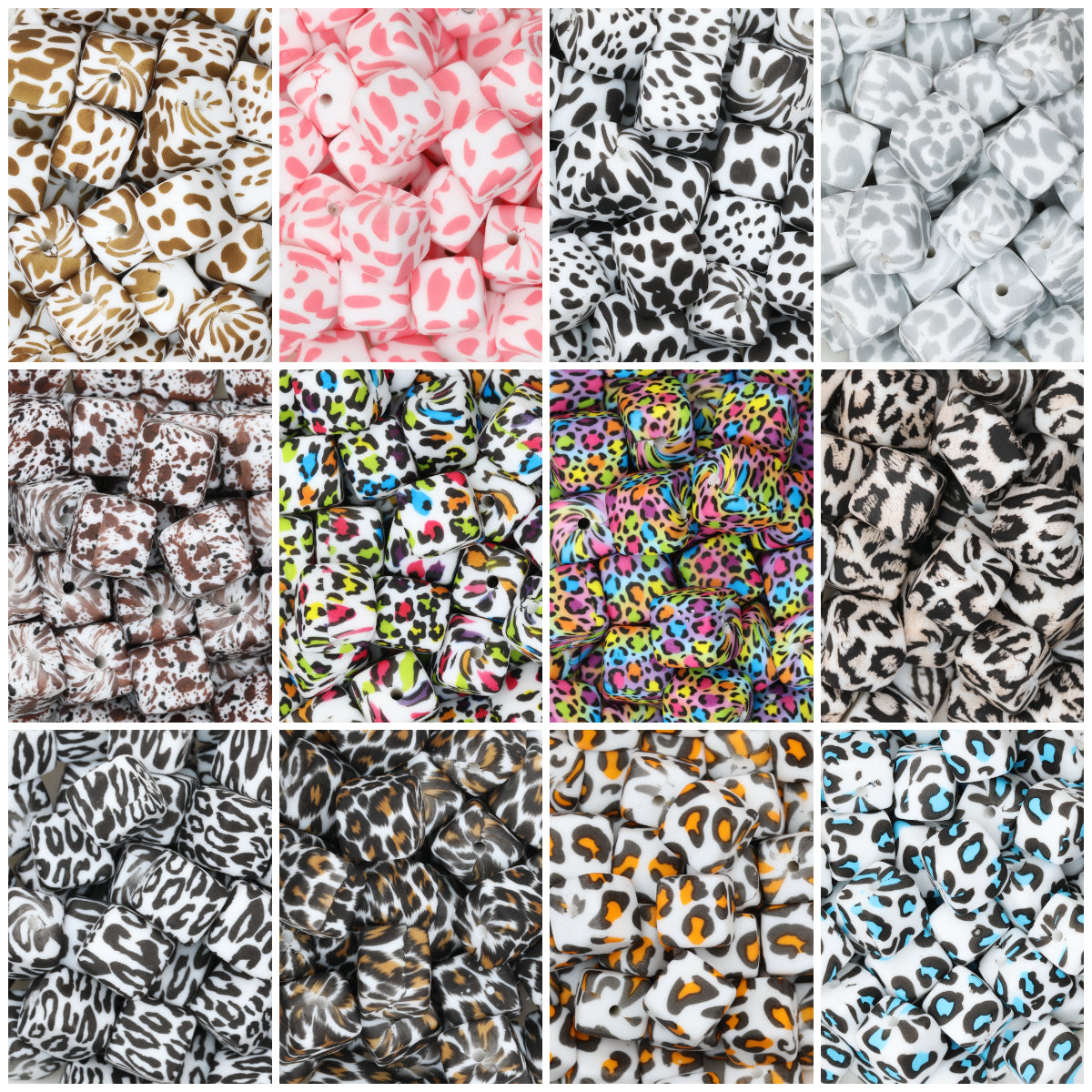 13.5mm Square Leopard Print Silicone Beads 50pcs