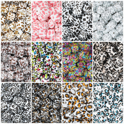 13.5mm Square Leopard Print Silicone Beads 50pcs