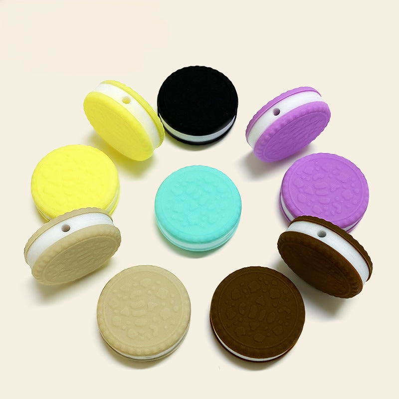 Silicone 3D Focal Beads Macaron Sandwich Cookies Textured Layers 20pcs