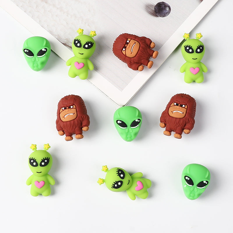 Silicone 3D Focal Beads Alien Bigfoot Green Alien Head 20pcs 2