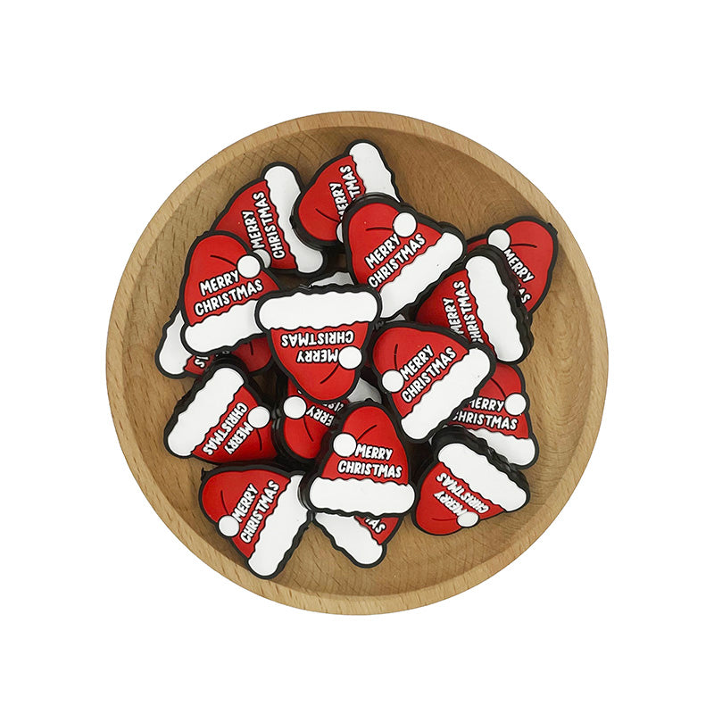 Silicone Focal Beads Christmas Hat Merry Christmas Text 20pcs 2
