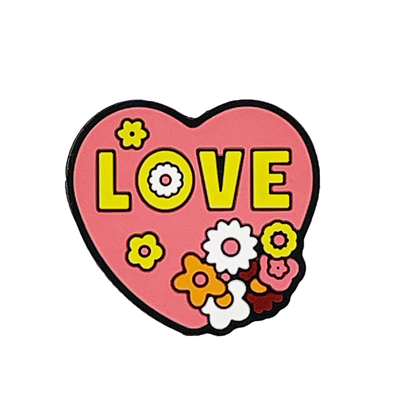 LOVE Heart Silicone Focal Beads Floral Design 20pcs