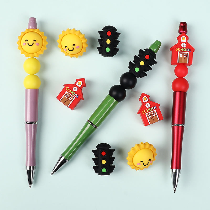 Silicone 3D Focal Beads Traffic Light Sun School Front View 20pcs 5