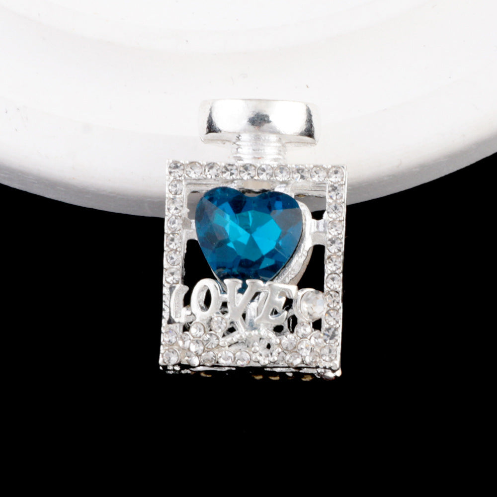 Fancy Alloy Perfume Bottle Charm Beads with Heart and Rhinestones 2pcs 11