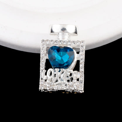 Fancy Alloy Perfume Bottle Charm Beads with Heart and Rhinestones 2pcs 11