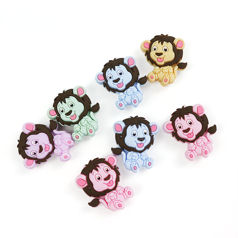 Silicone Focal Beads Animal Lion Cub Sitting Pose 10pcs