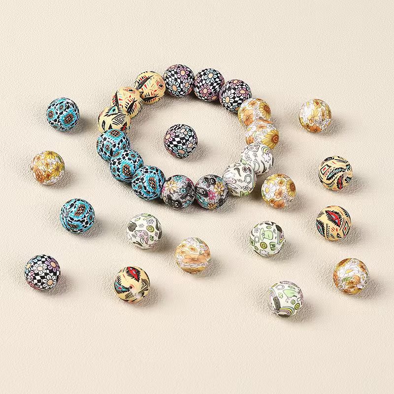 15mm Silicone Beads Rhombus Printed Design 50pcs 5
