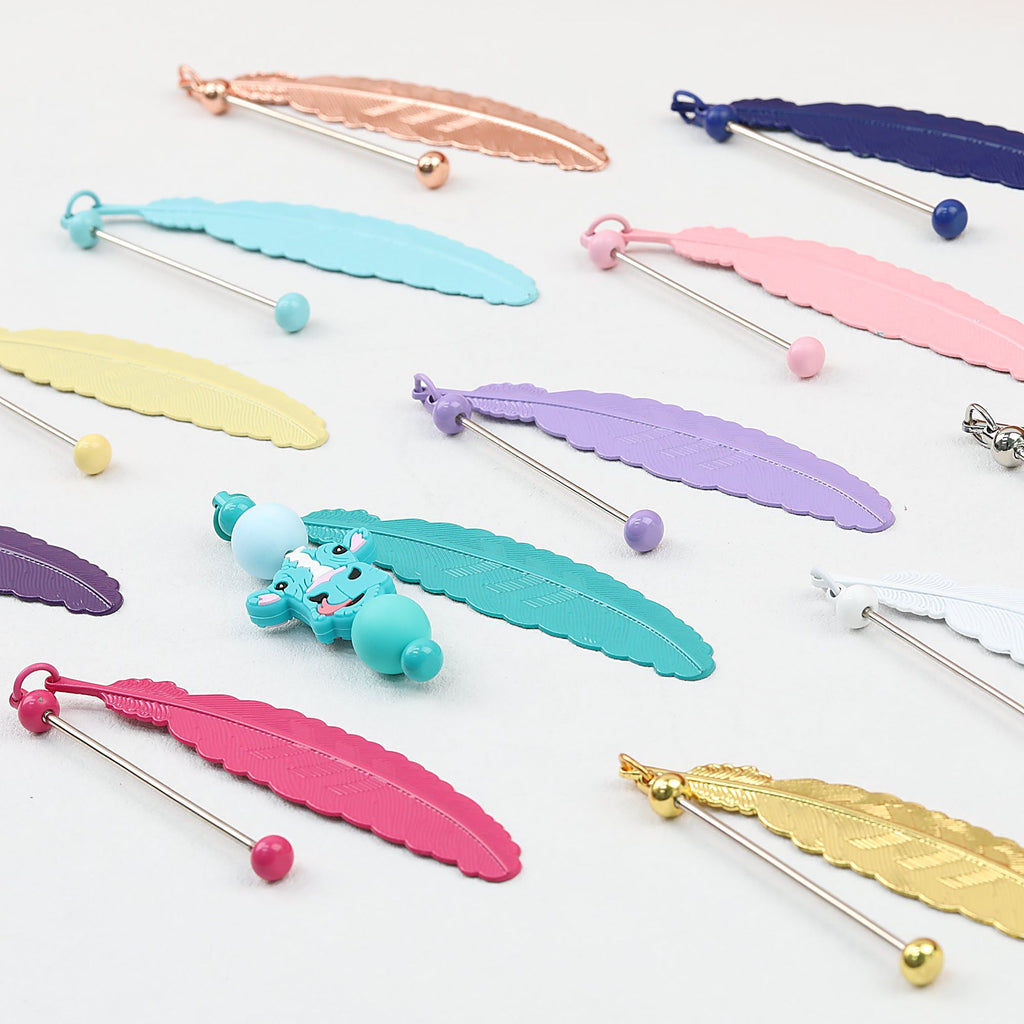 Beadable Feather Bookmarks Metal Colorful Detailed 13g