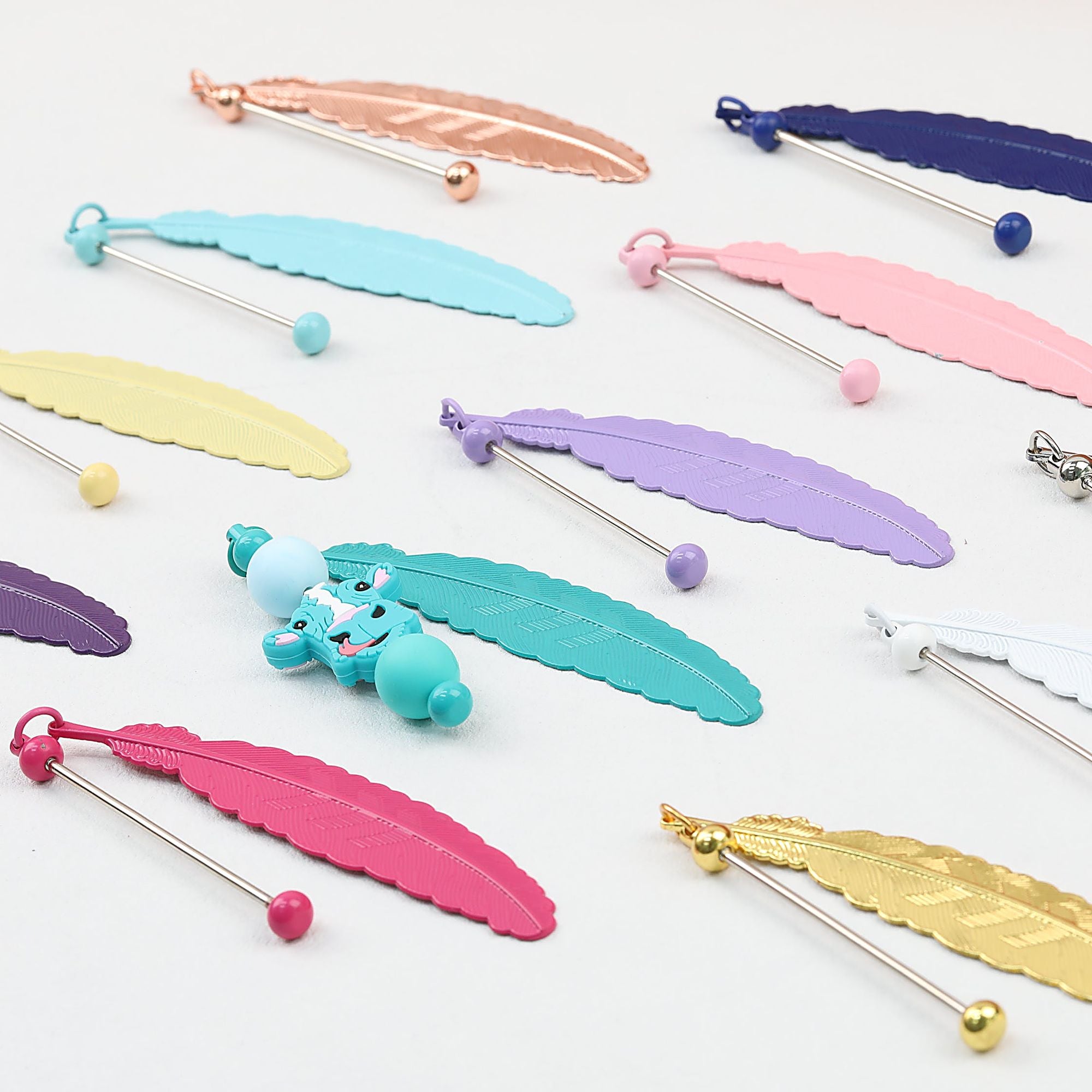 Beadable Feather Bookmarks Metal Colorful Detailed 13g