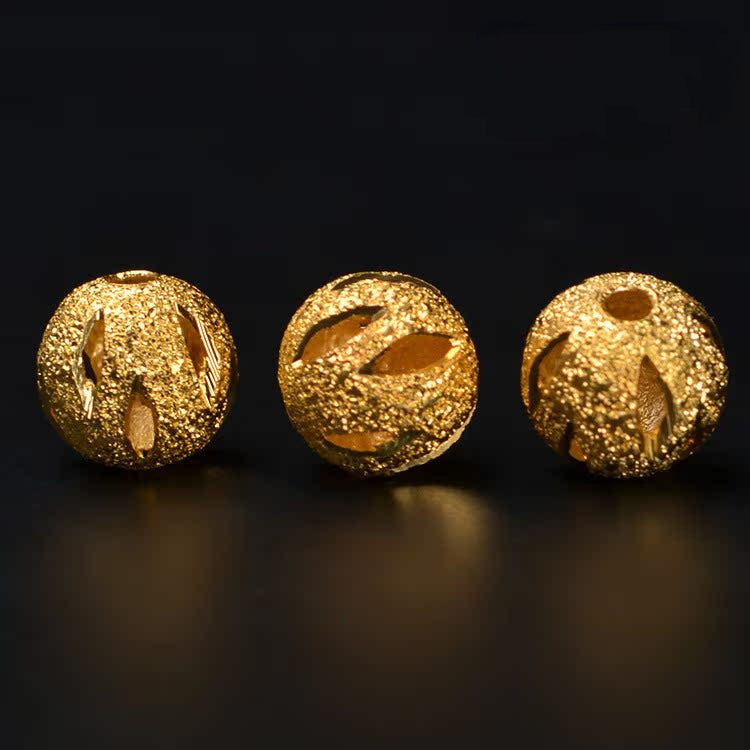 Brass Round Metal Beads 6-10mm Matte Wrinkle Hollow 40pcs 4